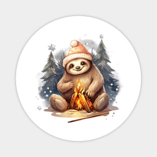 Christmas Sloth Camping Magnet